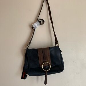 NWT Nino BOSSI Black and Brown Crossbody Leather Bag Purse Women Accessories